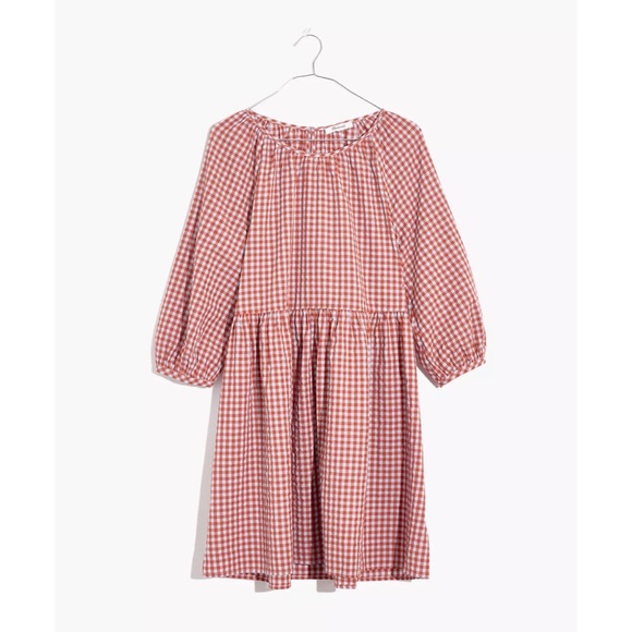 Madewell Gingham Seersucker Raglan Puff Sleeve Mini Dress - Picture 4 of 4